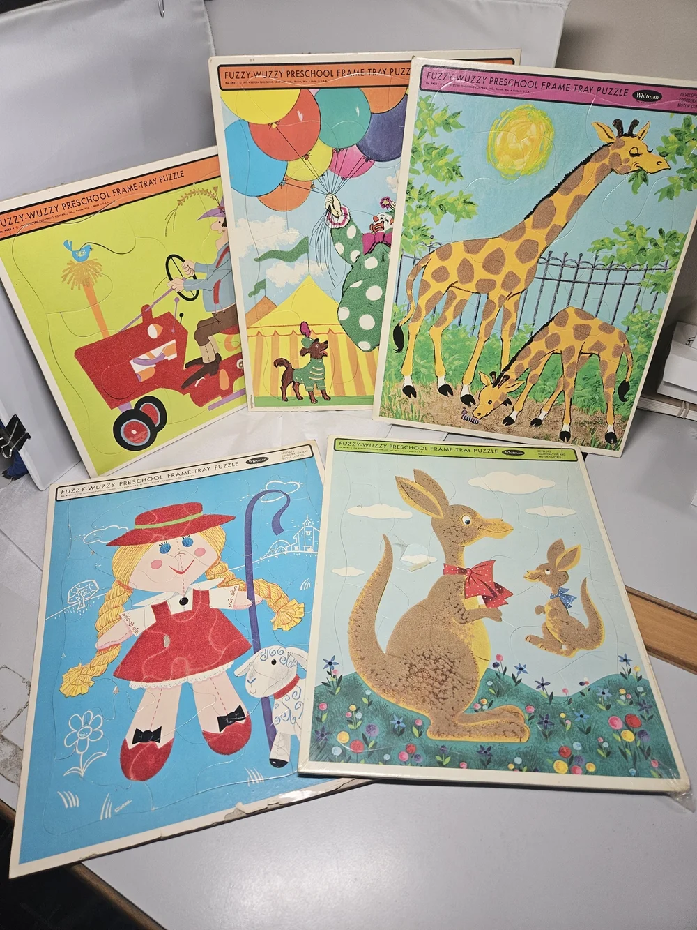 5 Fuzzy Wuzzy Preschool Frame-Tray Puzzles - Colorful Animal & Character Set